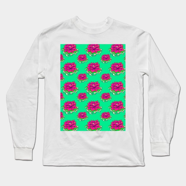 Vintage Japanese Lotus pattern Long Sleeve T-Shirt by thehollowpoint